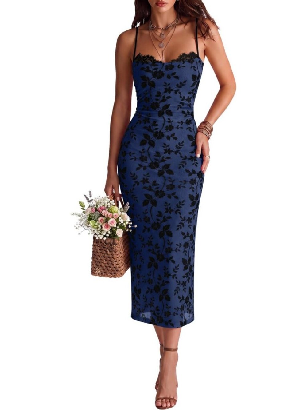 Floral Bodycon Midi Dress for Women | Semi-Formal Elegant Party Dress